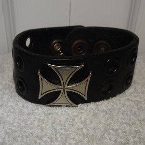 Kookie Black Leather Goth Biker Bracelet Sz M/L